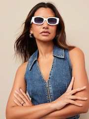 White Slim Rectangle Sunglasses - Image 2 of 5