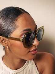 Khaki Green Soft Hexagon Sunglasses - Image 1 of 6