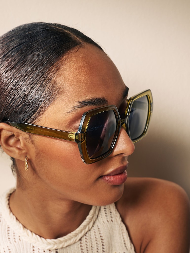 Khaki Green Soft Hexagon Sunglasses - Image 1 of 6