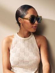 Khaki Green Soft Hexagon Sunglasses - Image 2 of 6