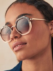 Tortoiseshell Brown Hexagon Sunglasses - Image 1 of 5