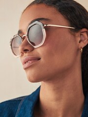 Tortoiseshell Brown Hexagon Sunglasses - Image 2 of 5