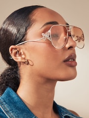 Rose Gold Tone Butterfly Detail Aviator Sunglasses - Image 1 of 5