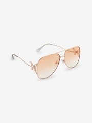 Rose Gold Tone Butterfly Detail Aviator Sunglasses - Image 3 of 5