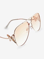 Rose Gold Tone Butterfly Detail Aviator Sunglasses - Image 5 of 5