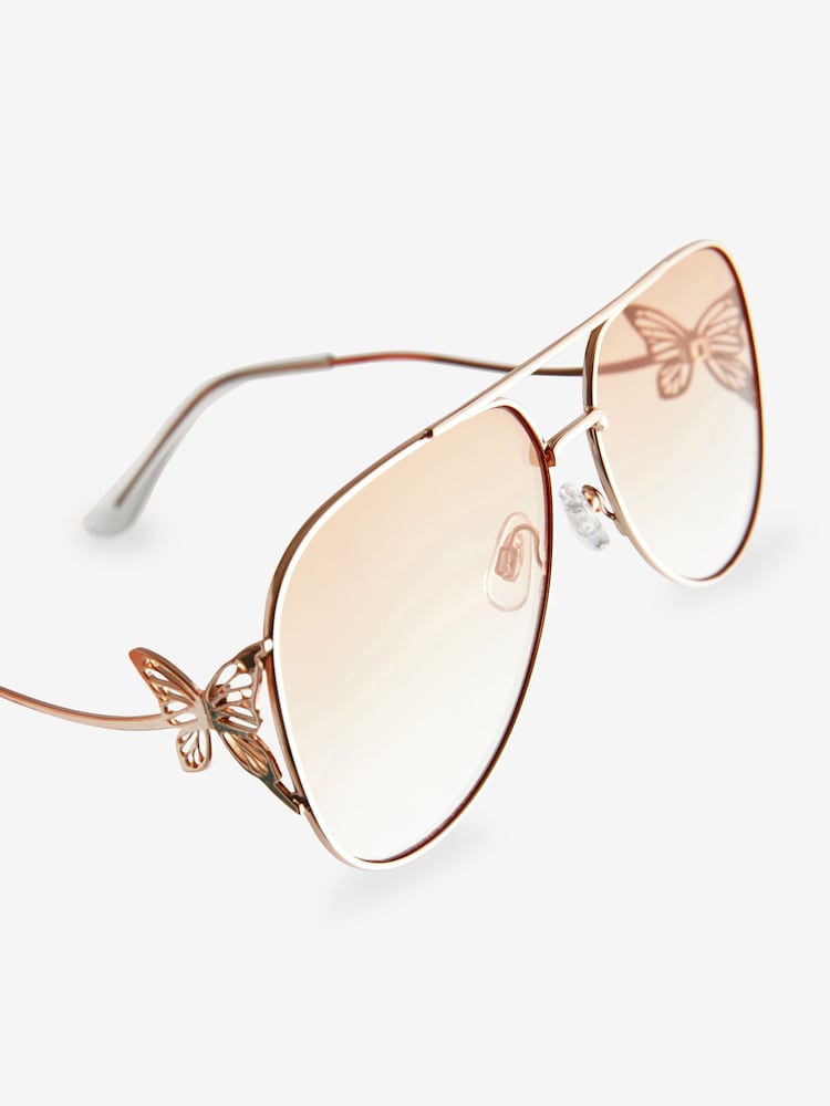 Rose Gold Tone Butterfly Detail Aviator Sunglasses - Image 5 of 5