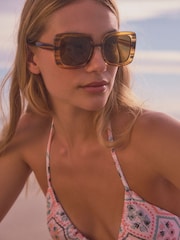 Tortoiseshell Brown Polarized Sqaure Sunglasses - Image 1 of 7