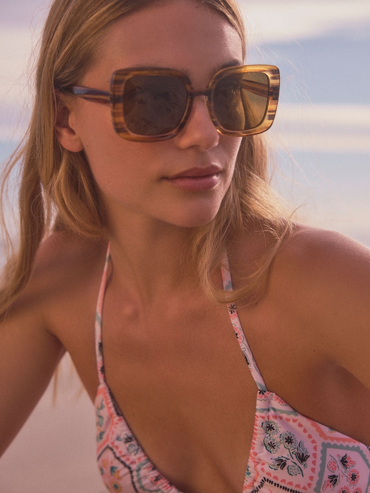 Tortoiseshell Brown Polarized Sqaure Sunglasses - Image 1 of 7