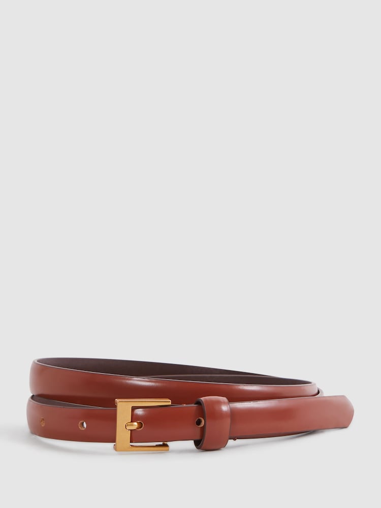 Reiss Tan Holly Thin Leather Belt - Image 1 of 4 Reiss Tan Holly Thin Leather Belt - Image 1 of 4