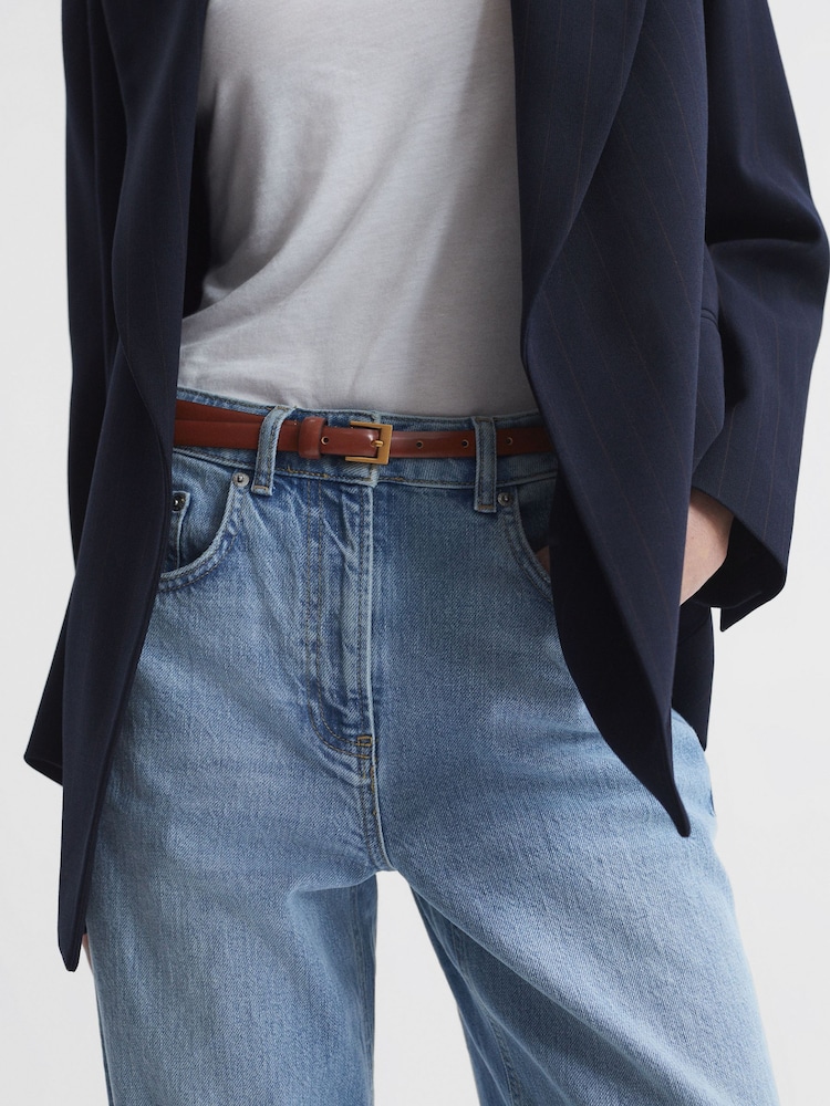Reiss Tan Holly Thin Leather Belt - Image 2 of 4