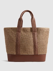 Reiss Tan Mira Raffia Tote Bag - Image 1 of 6