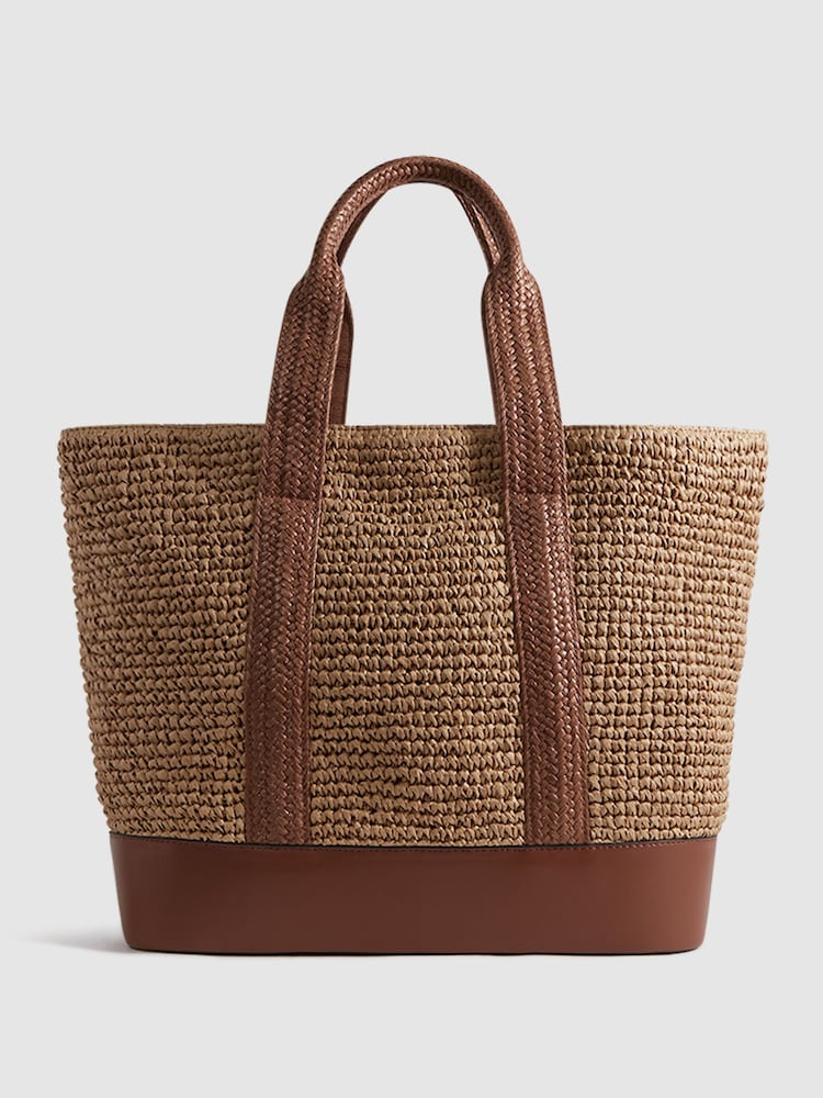 Reiss Tan Mira Raffia Tote Bag - Image 1 of 6