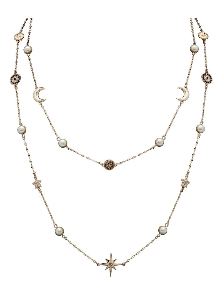Mood Gold Tone Crystal And Cream Pearl Celestial Necklace - Image 1 of 3