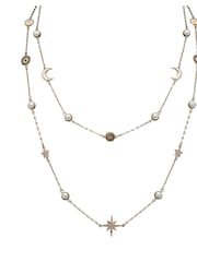Mood Gold Tone Crystal And Cream Pearl Celestial Necklace - Image 2 of 3