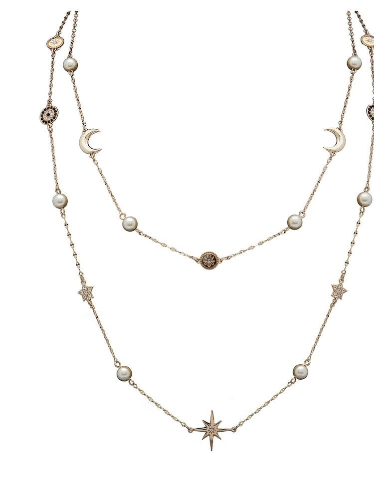 Mood Gold Tone Crystal And Cream Pearl Celestial Necklace - Image 2 of 3