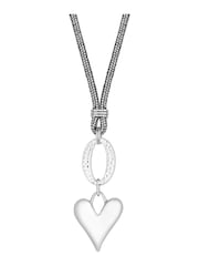 Mood Light Silver Polished Heart Mesh Chain Long Pendant Necklace - Image 1 of 1