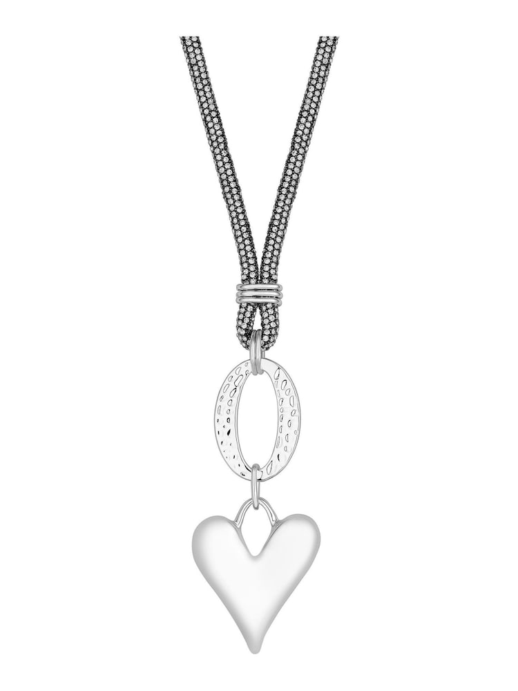 Mood Light Silver Polished Heart Mesh Chain Long Pendant Necklace - Image 1 of 1 Mood Light Silver Polished Heart Mesh Chain Long Pendant Necklace - Image 1 of 1