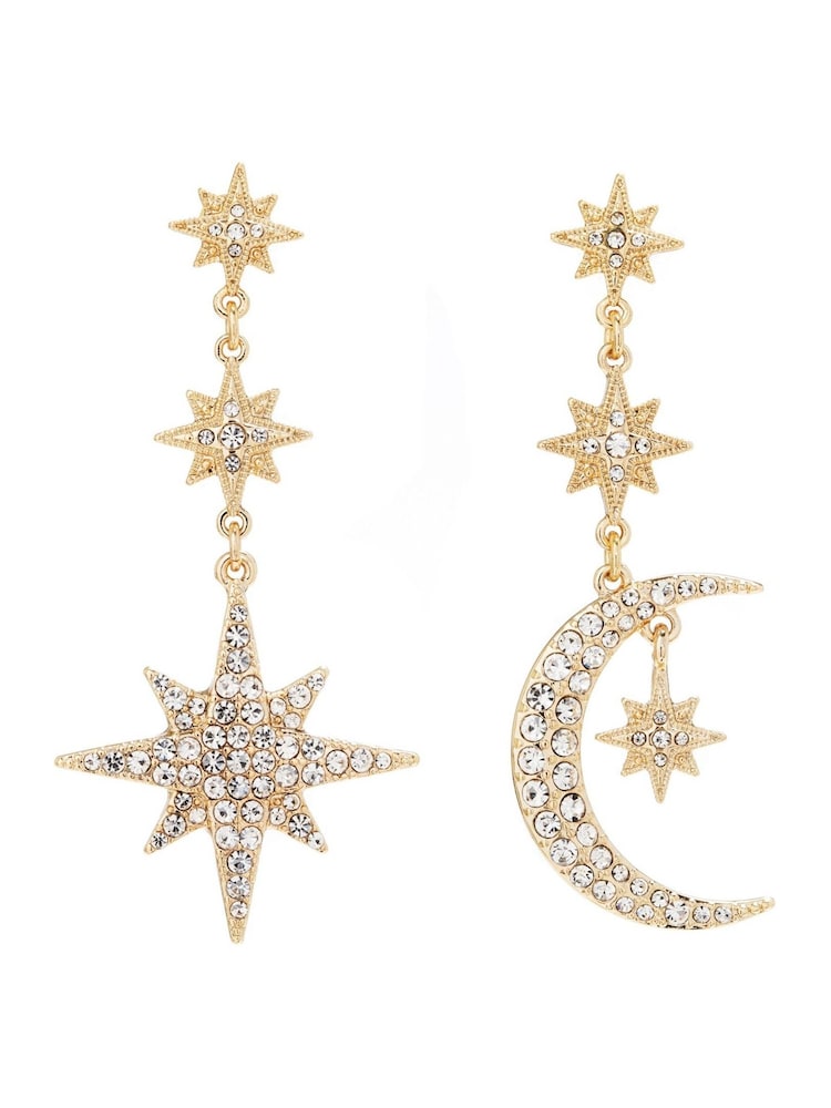 Mood Gold Tone Mix And Match Stars And Moon Drop Earrings - Image 1 of 4