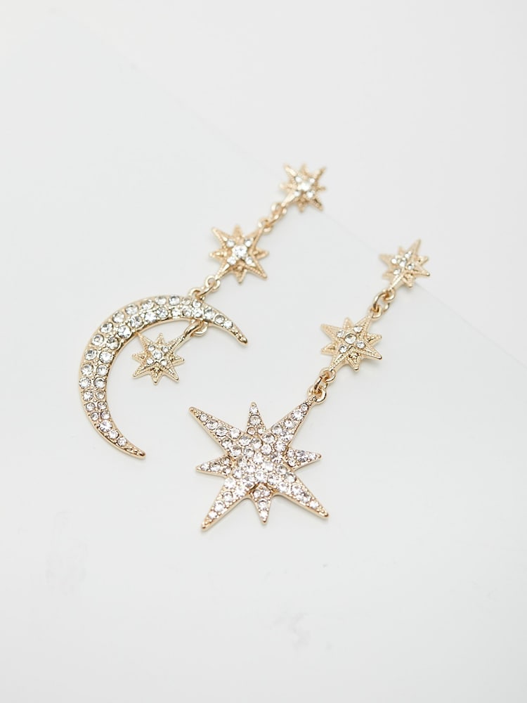 Mood Gold Tone Mix And Match Stars And Moon Drop Earrings - Image 2 of 4