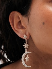 Mood Gold Tone Mix And Match Stars And Moon Drop Earrings - Image 4 of 4