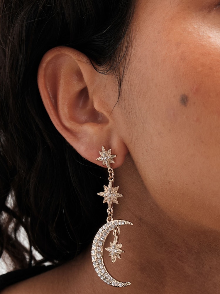 Mood Gold Tone Mix And Match Stars And Moon Drop Earrings - Image 4 of 4
