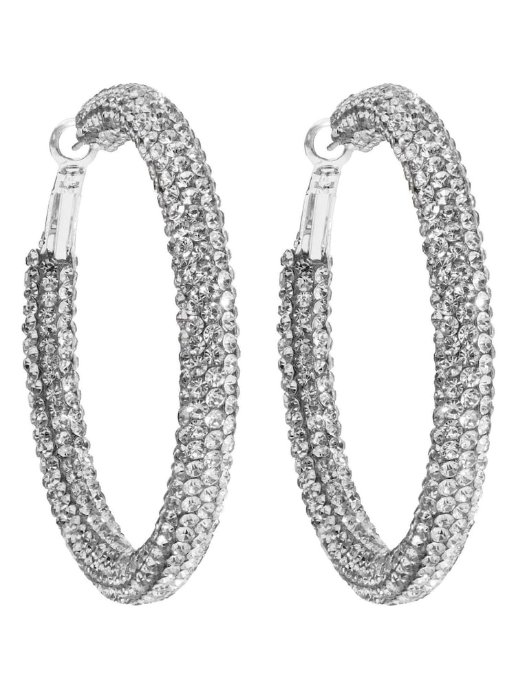 Mood Silver Plated Crystal Tube Hoops - Image 1 of 2