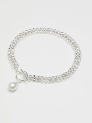 Mood Silver/Grey Crystal Diamante Pearl Charm Choker Necklace - Image 1 of 3