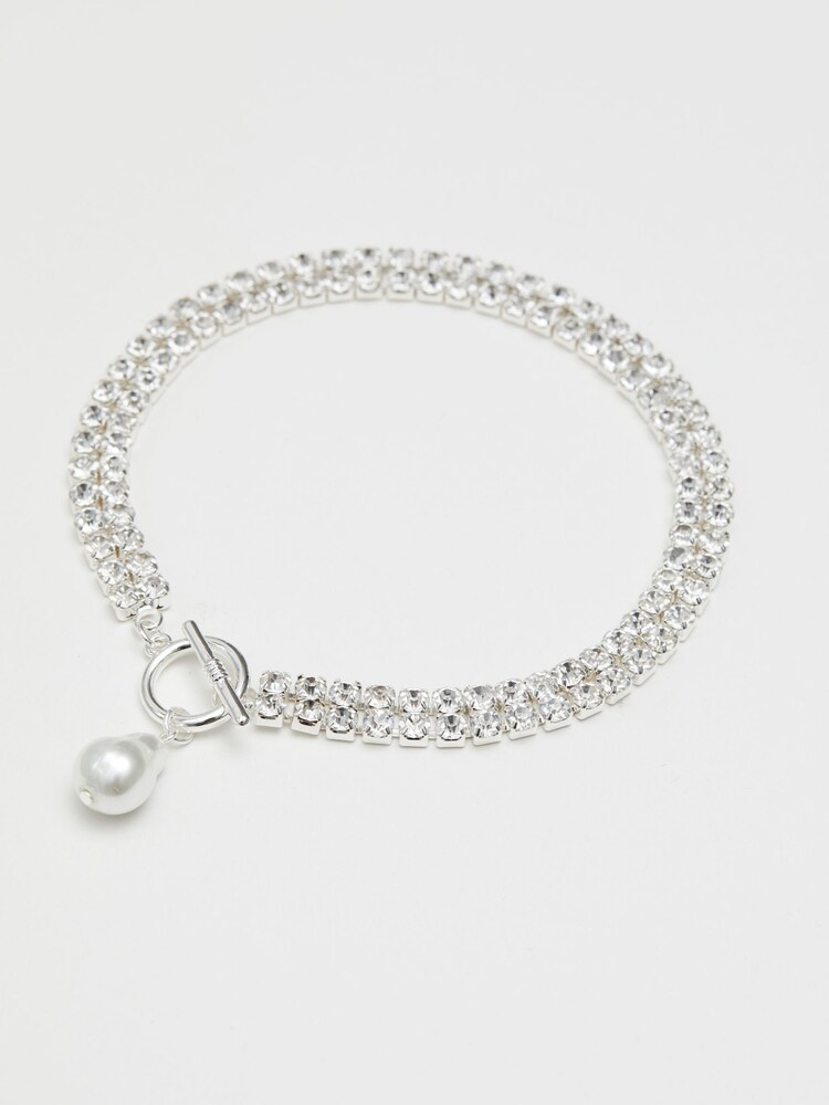 Mood Silver/Grey Crystal Diamante Pearl Charm Choker Necklace - Image 1 of 3