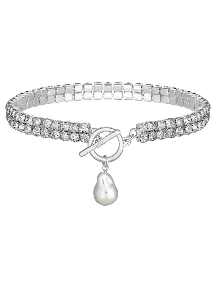 Mood Silver/Grey Crystal Diamante Pearl Charm Choker Necklace - Image 2 of 3
