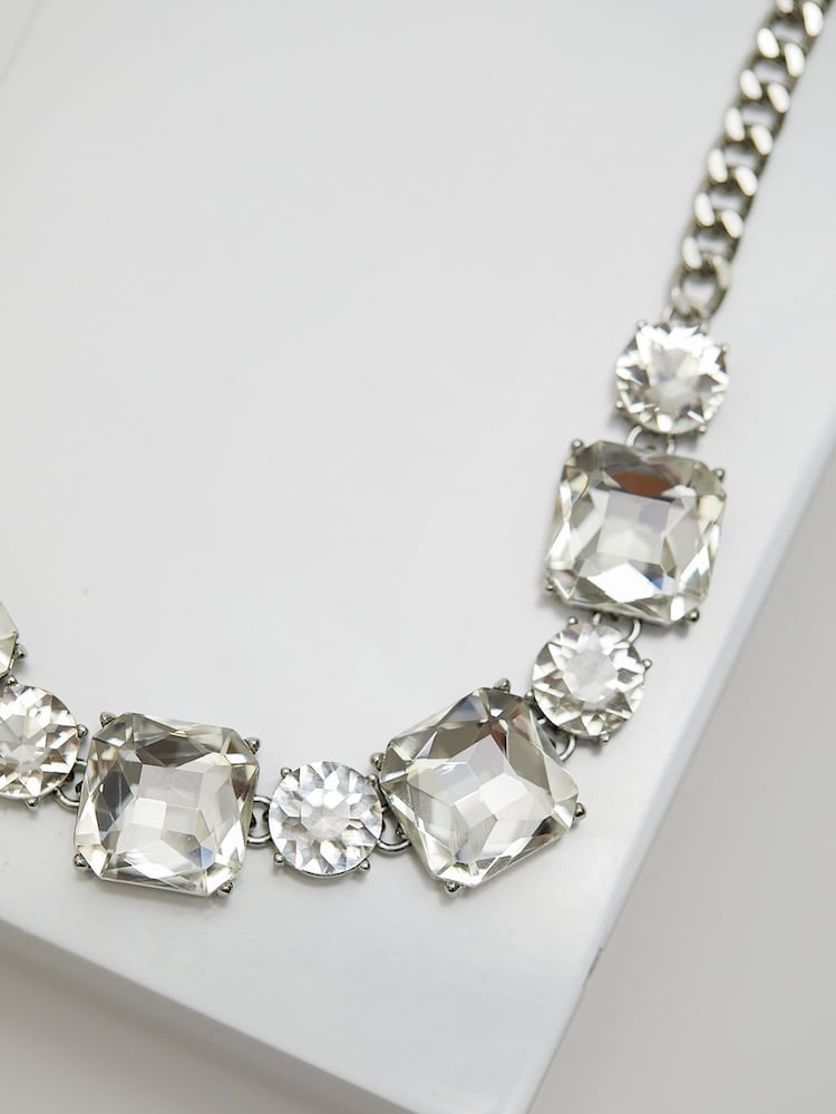 Mood Silver Crystal Oversized Cushion Choker Necklace - Image 3 of 3