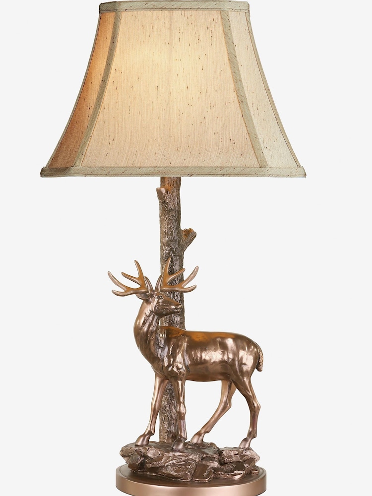 Dar Lighting Aged Brass Gulliver Deer Table Lamp with Shade - Image 1 of 4