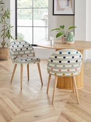 Set of 2 Chunky Stripe Geo Newman Light Wood Leg Dining Chairs - Image 1 of 8