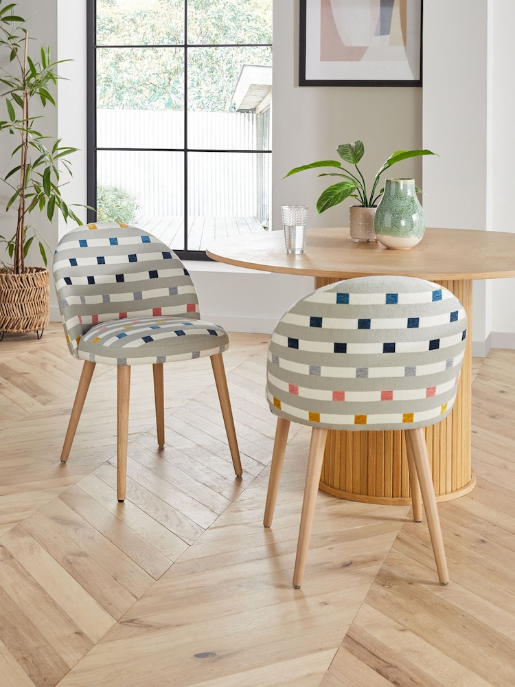 Set of 2 Chunky Stripe Geo Newman Light Wood Leg Dining Chairs - Image 1 of 8