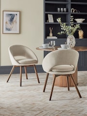 Set of 2 Tweedy Plain Light Natural Hewitt Upholstered Dark Wood Leg Dining Chairs - Image 1 of 7