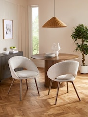 Set of 2 Casual Boucle Light Natural Hewitt Upholstered Dark Wood Leg Dining Chairs - Image 1 of 7