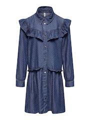 ONLY KIDS Long Sleeve Tierred Denim Smock Dress - Image 1 of 2