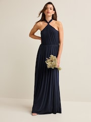 Navy Mesh Multiway Bridesmaid Wedding Maxi Dress - Image 1 of 11