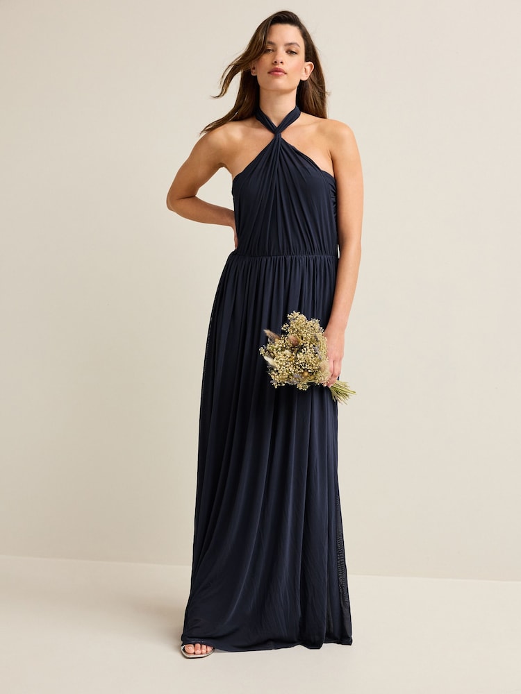 Navy Mesh Multiway Bridesmaid Wedding Maxi Dress - Image 1 of 11