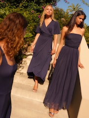 Navy Mesh Multiway Bridesmaid Wedding Maxi Dress - Image 3 of 11