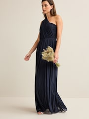 Navy Mesh Multiway Bridesmaid Wedding Maxi Dress - Image 6 of 11