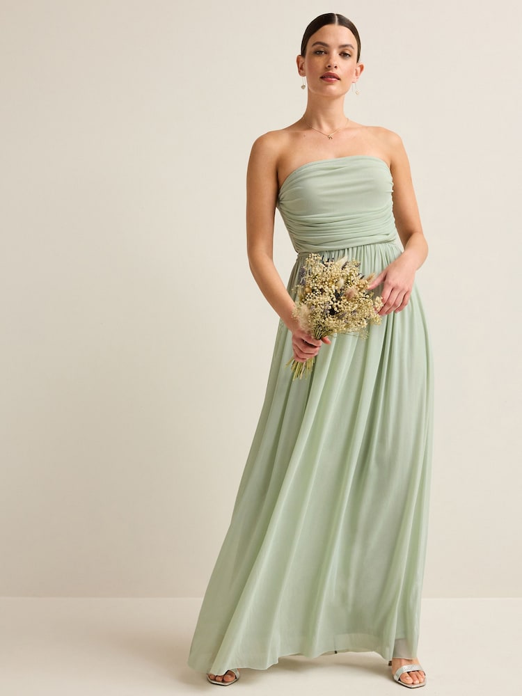 Vert sauge clair - Robe longue de demoiselle d’honneur de mariage en maille Multiway - Image 3 of 10