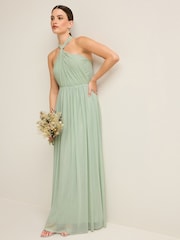 Light Sage Green Mesh Multiway Bridesmaid Wedding Maxi Dress - Image 4 of 10