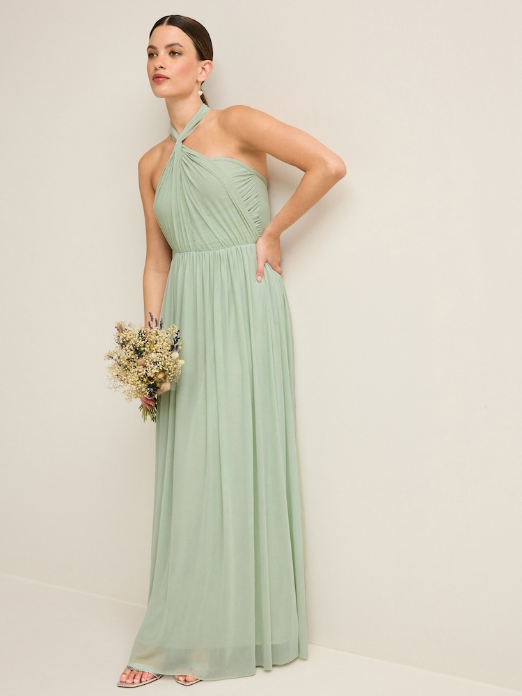 Vert sauge clair - Robe longue de demoiselle d’honneur de mariage en maille Multiway - Image 4 of 10