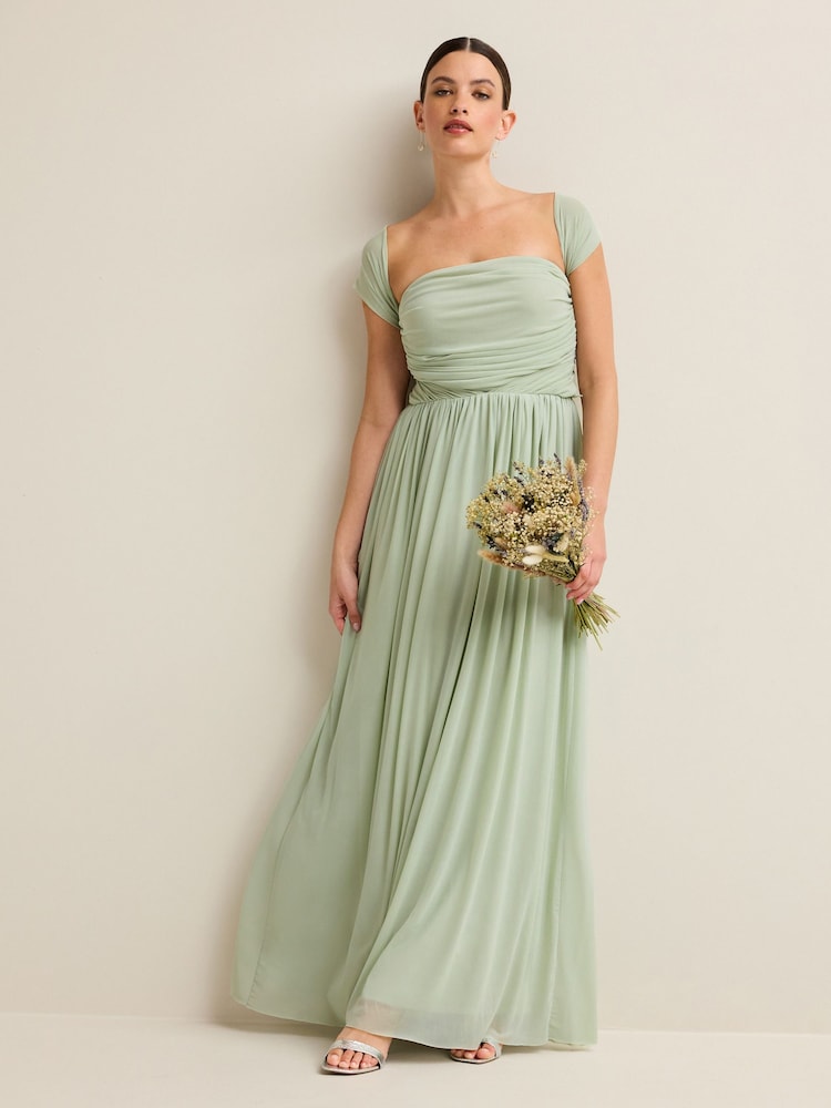 Vert sauge clair - Robe longue de demoiselle d’honneur de mariage en maille Multiway - Image 6 of 10