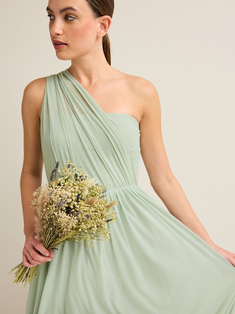 Vert sauge clair - Robe longue de demoiselle d’honneur de mariage en maille Multiway - Image 7 of 10