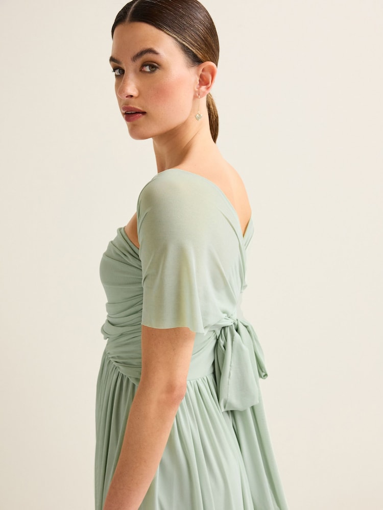 Vert sauge clair - Robe longue de demoiselle d’honneur de mariage en maille Multiway - Image 8 of 10