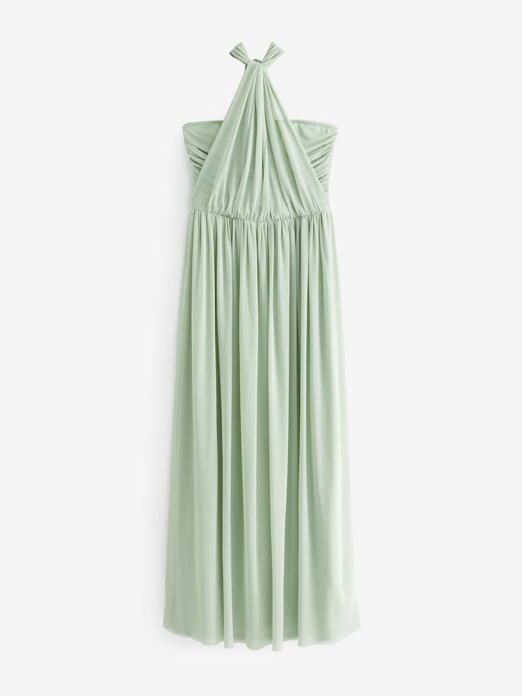 Vert sauge clair - Robe longue de demoiselle d’honneur de mariage en maille Multiway - Image 9 of 10