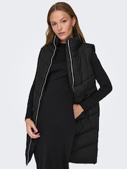 JDY Black Longline Padded Quilted Gilet - Image 4 of 7