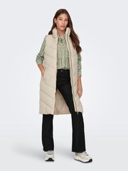 JDY Cream Longline Padded Quilted Gilet - Image 1 of 7