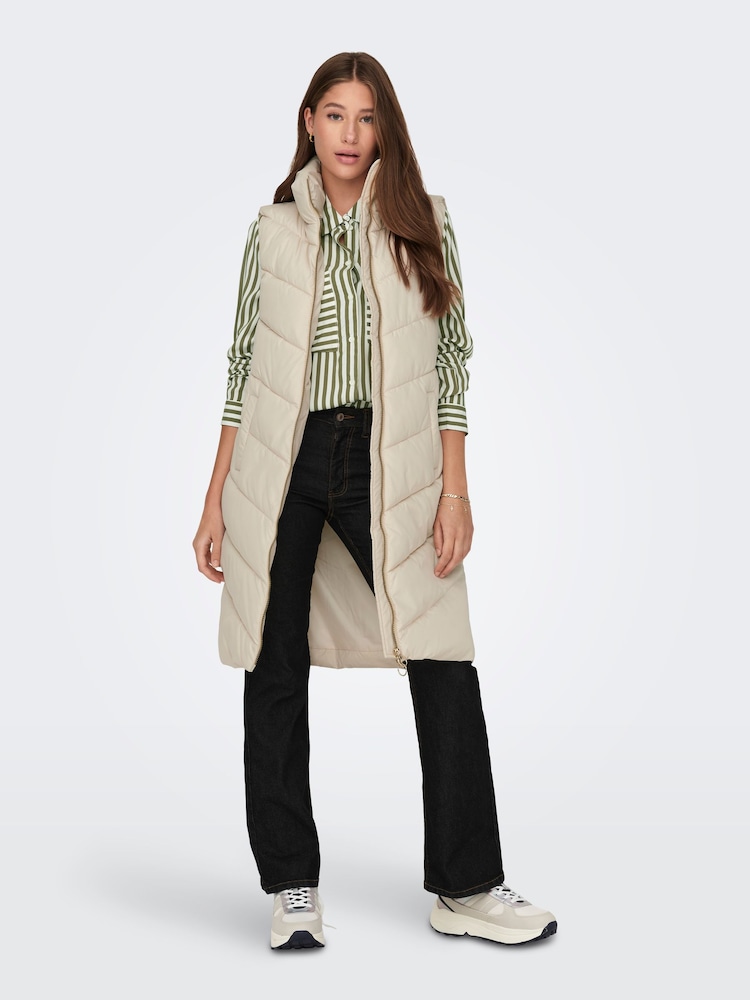 JDY Cream Longline Padded Quilted Gilet - Image 2 of 7